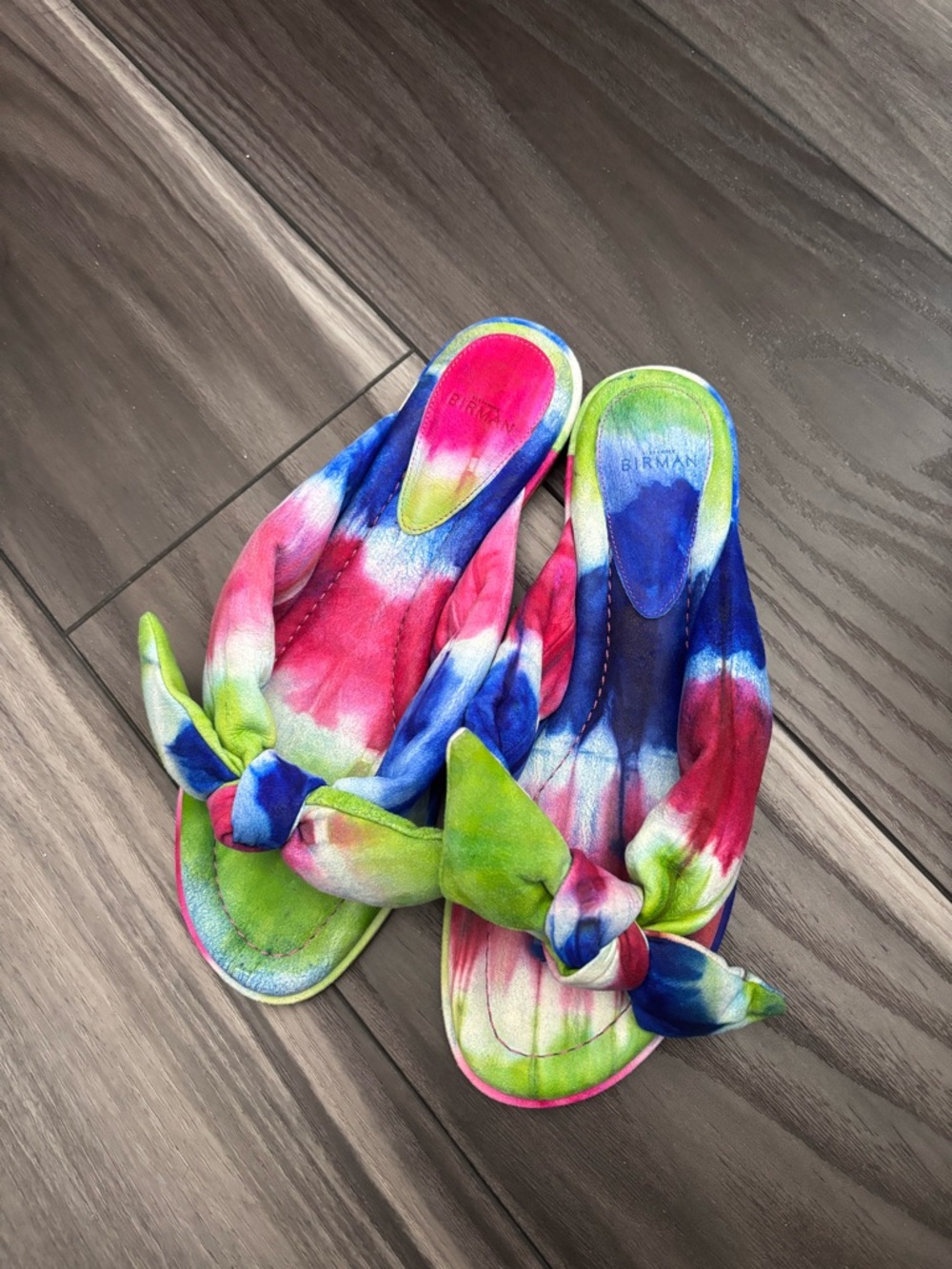 Alexandre Birman Tie-Dye Pink Blue Green Bow Sandals